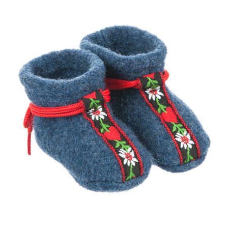Babypantoffeln im Tiroler Look! -  S�sse Babypantoffel in reiner gewalkten Wolle mit tiroler Borte.  