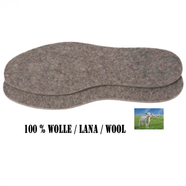Einlegesohlen aus 100 % Wollfilz passend f�r Pantoffeln Schuhe und Stiefel