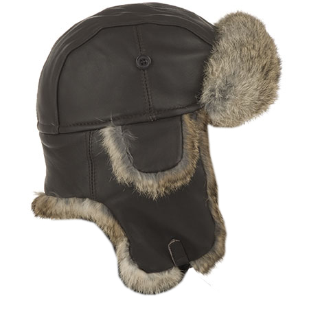Warme Fliegerm�tze in Leder mit Innenfutter aus echtem Lapin-Fell