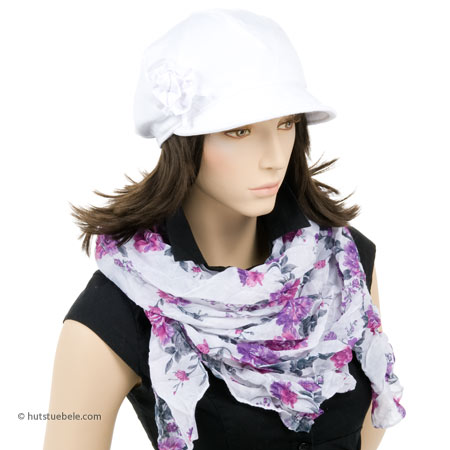 Leichte Sommerm�tze mit kleinem Schirm und Blumenapplikation - 100% Baumwolle
