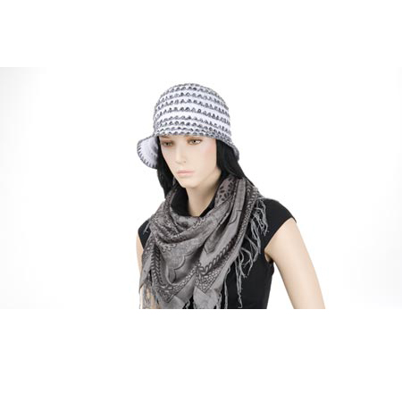 Charming hat in cloche-form with embroidered stripes for woman