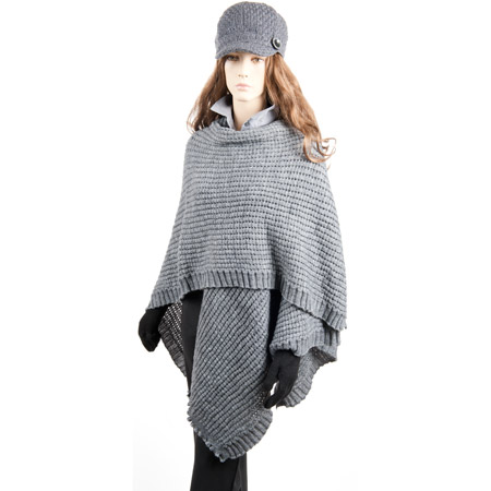 Damen Poncho Mit Hohem Kragen - Strick Umhang Für Herbst/Winter