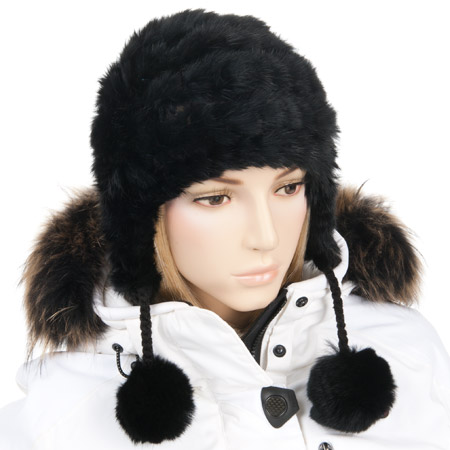 Fur hat with pompom