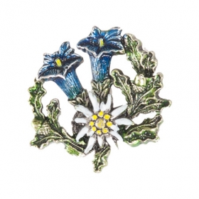 Anstecknadel mit Enzian und Edelweiss - Blumen erfreuen die Herzen und werden oft genutzt, um anderen eine Freude zu machen. Mit dem Ansteck...