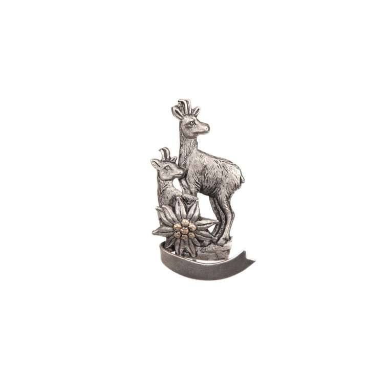 Anstecknadel f�r H�te und M�ntel mit Gamsbock und Edelweiss