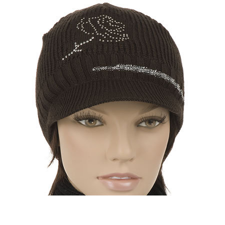 Knitted shieldcap with glittering rhinestones