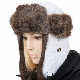 Damen Fliegerm�tze aus Stoff by Mad Bomber mit Lapinfell  - 