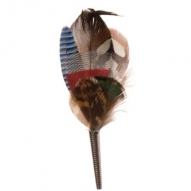 Farbenfrohe Hutfeder aus Erpellocken, Eichelh�her und Fasanenfedern - Wer auch beim Hutschmuck nicht auf Farbe verzichten will, ist mit dieser farbenfrohen Hutfeder beste...