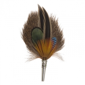 Feather arrangement for hats - pheasant and duck feathers, deer fur - 