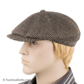 Flat cap with herringbone pattern out of pure new wool - 