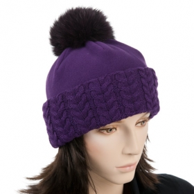 Fleecem�tze Winterm�tzen by Hutter Damenm�tzen mit Strickumschlag und Fellbommel - Die Kombination von Fleece, Fellbommel und gestricktem Umschlag mit traditionellem Zopfmuster macht ...