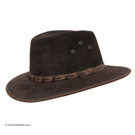 Hat out of rough leather with broad brim