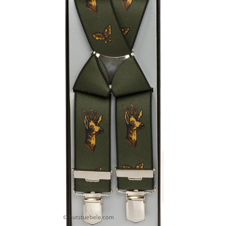 Hosentr�ger f�r Erwachsene mit Top-clip und Rehbock-Muster