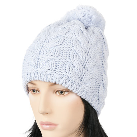 M�tze mit Zopfmuster, Bommel und Innenfutter aus Fleece
