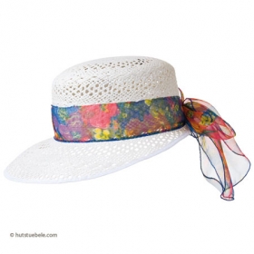 Schildm�tze aus Stroh by Hutter Damenhut mit bunter Stoffgarnitur und Schleife - Sommerlicher Schick in der besonderen Form! Das bietet dieser au�ergew�hnliche Strohhut f�r Damen. D...
