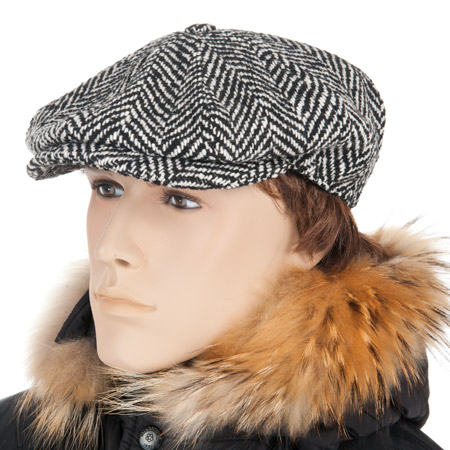 Balloon cap for men with herringbone pattern
