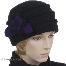cap for woman out of milled wool with flower application - 