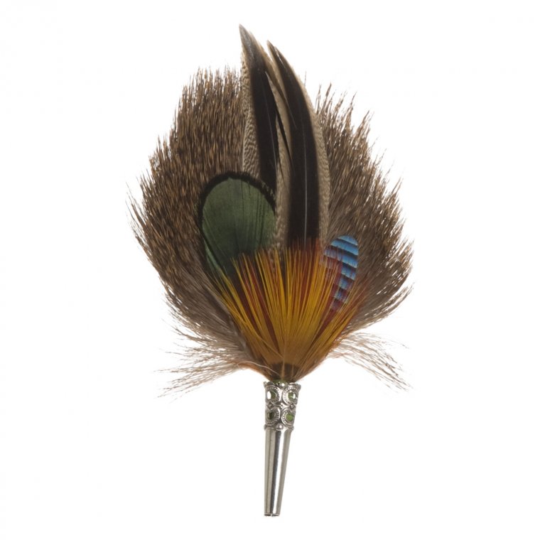 Feather arrangement for hats - pheasant and duck feathers, deer fur