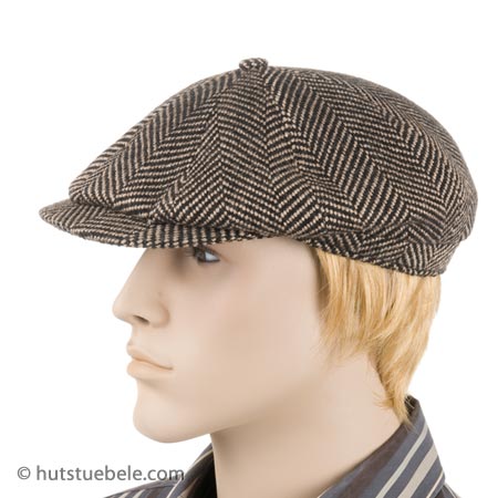 Flat cap with herringbone pattern out of pure new wool