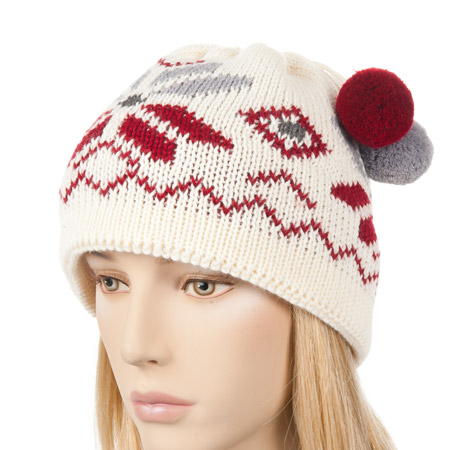 Knitted cap with pompoms and lining