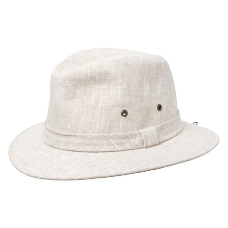 Bright hat out of linen in classical design