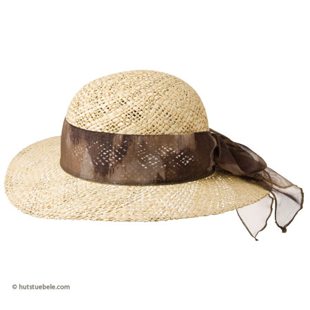 Shapely straw hat with broad patterned ribbon for women by HUTTER