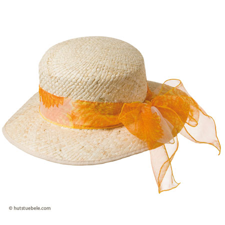 Straw hat with patterned band for women