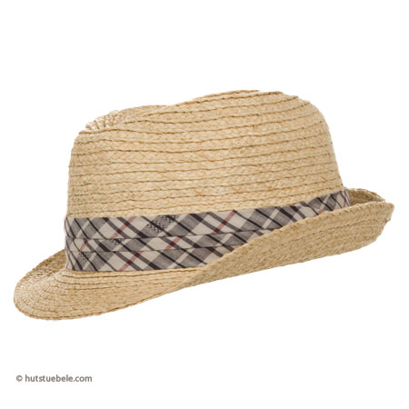 Trilby out of straw with band in tie style