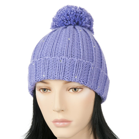 Wool cap with pompom and strass for small headsizes