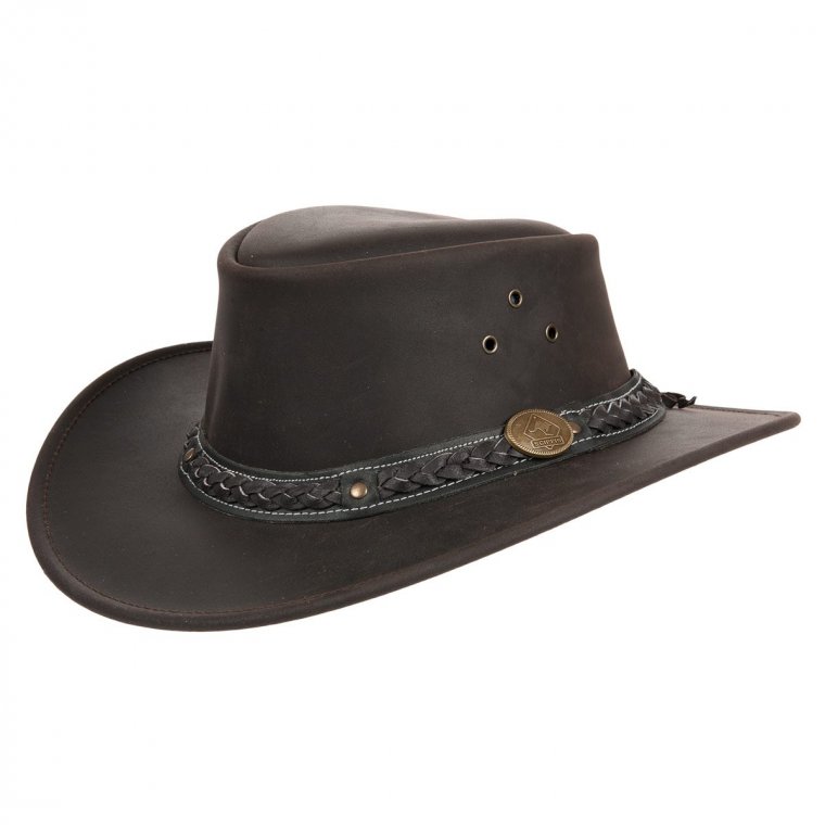 Leather hat in western style with wide brim