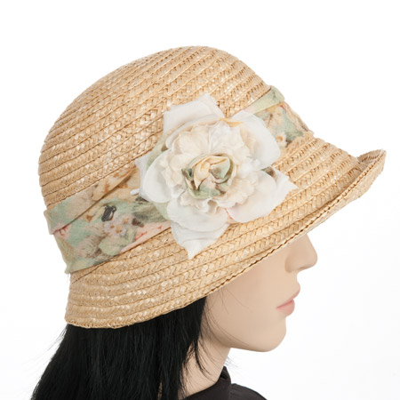 Strohhut für Damen mit floraler Garnitur