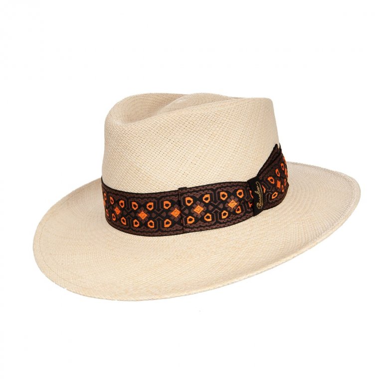 BORSALINO Herrenhut Miles Panama Quito mit breiter Krempe Garnitur Jacquard > Hutstuebele