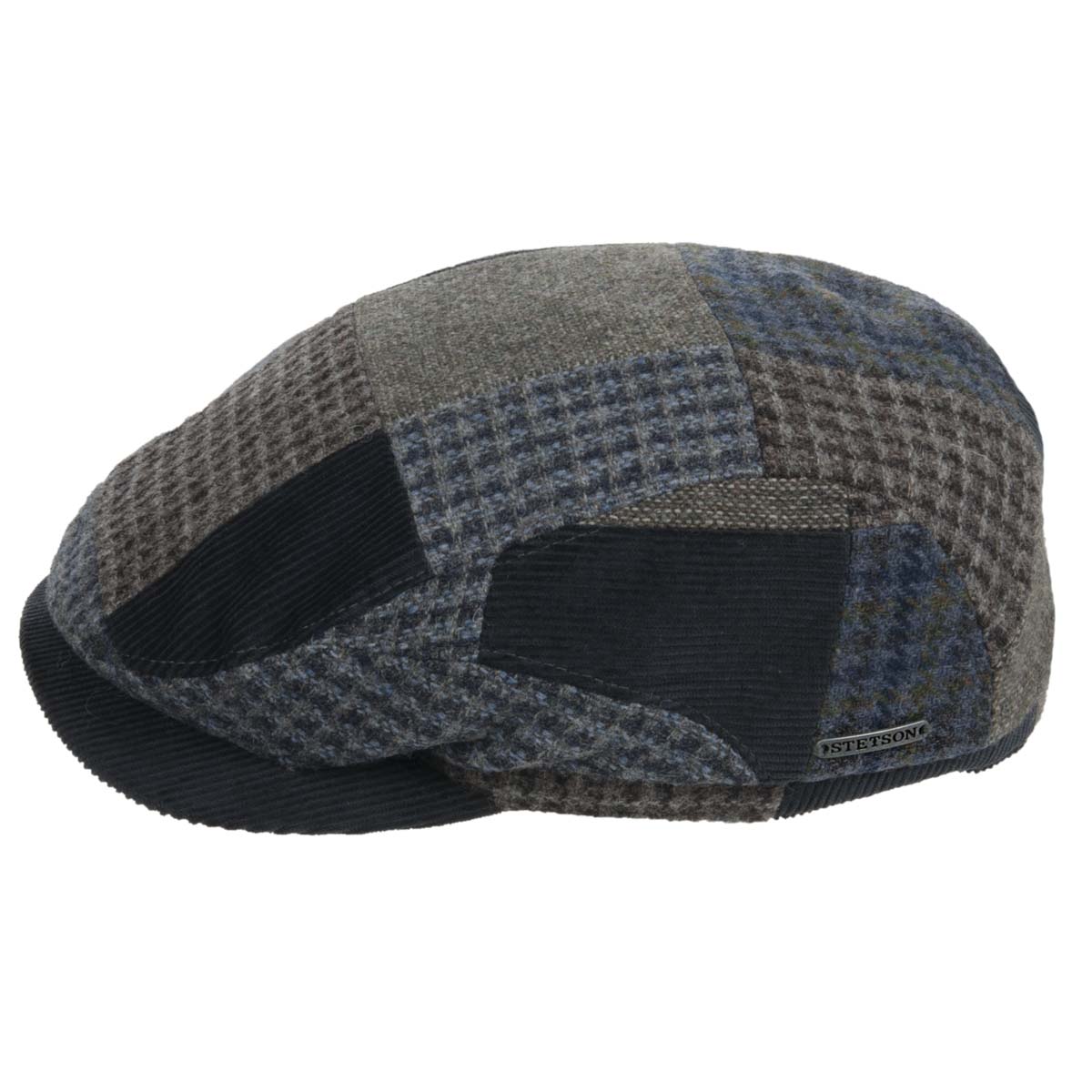 Belfast patchwork blue flat cap by Stetson