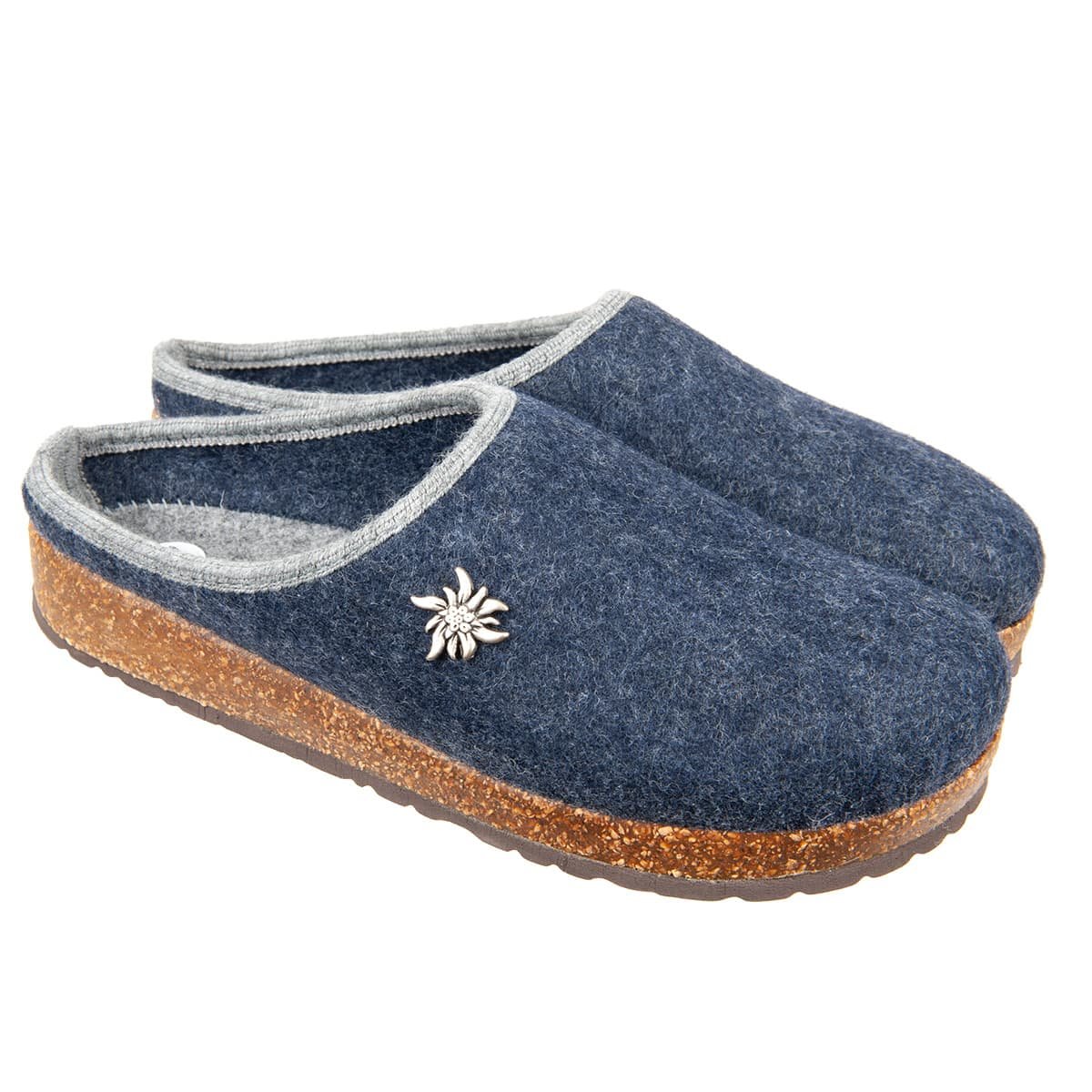 FELT SLIPPERS WOMEN'S PURE WOOL SLIPPERS WITH RUBBERIZED CORK SOLE