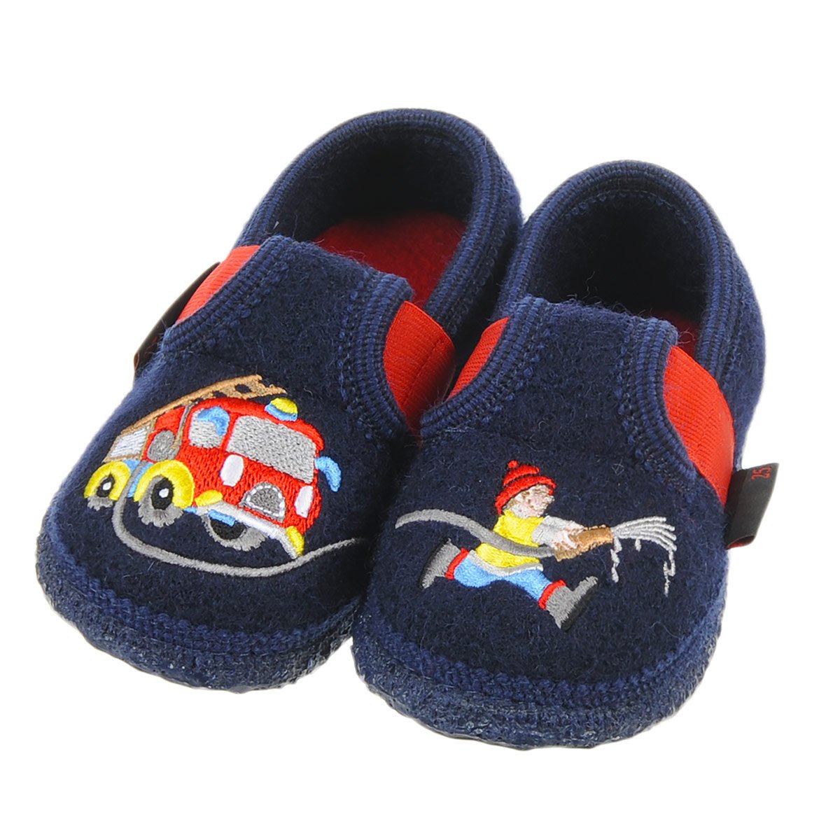 Kinderhausschuhe Pantoffel Trulben by Giesswein mit Feuerwehr Motiv und