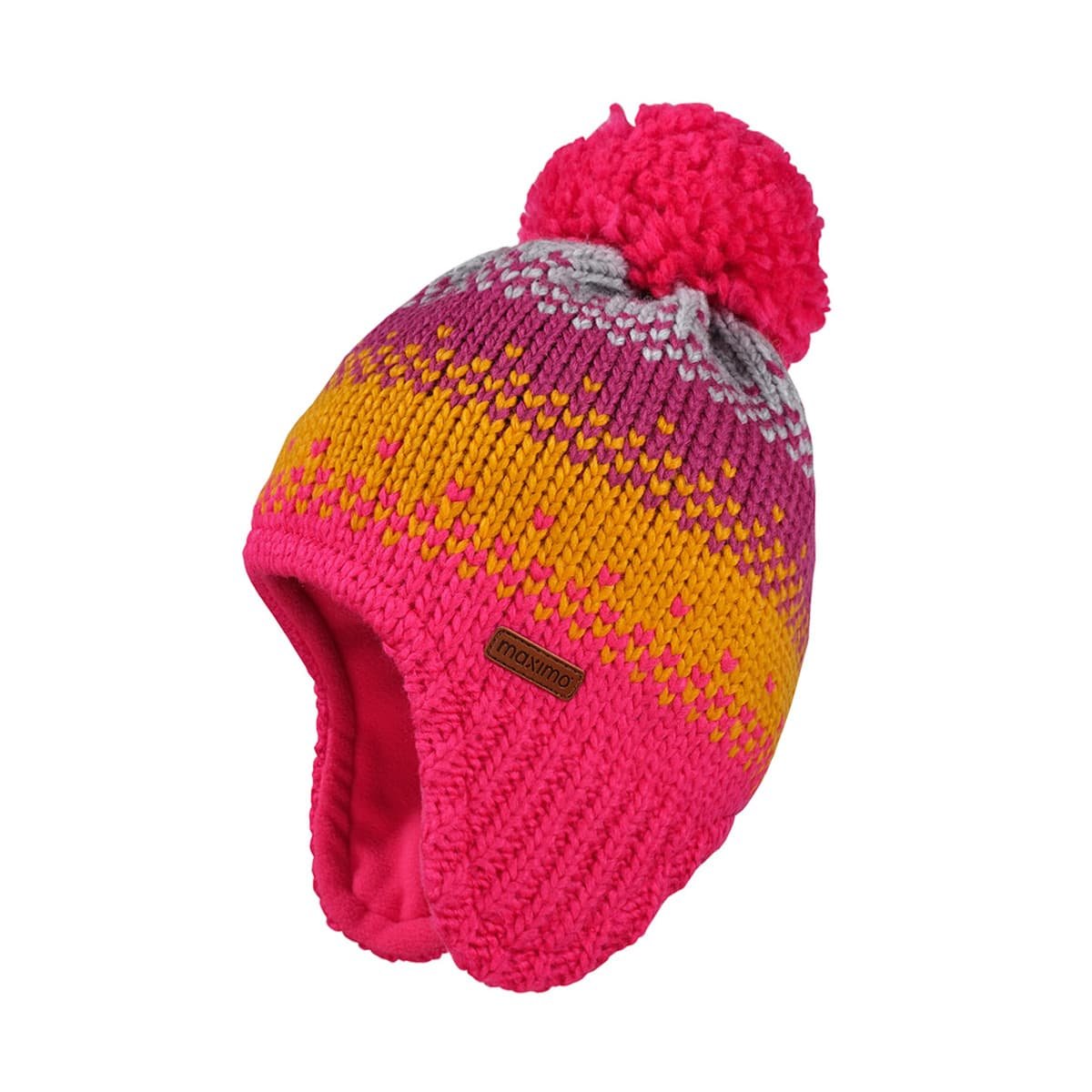 Maximo MINI Mädchen-Mütze Mit Pferd Strass & Kunstfell-Pompon | Wintermütze Mit Fleece-Futter Für Kalte Tage