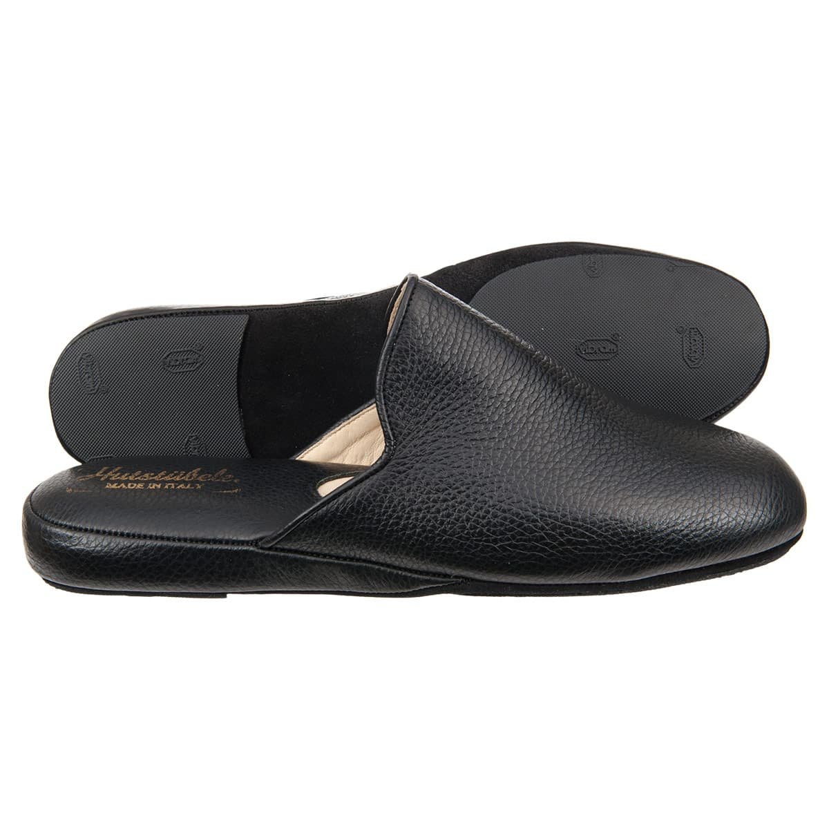 mens black leather slip on slippers