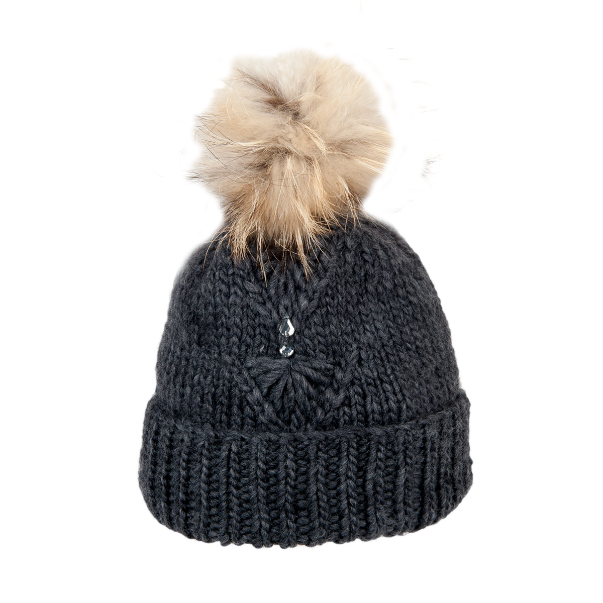 SEEBERGER knitted pompom hat with cuff and lining in fleece