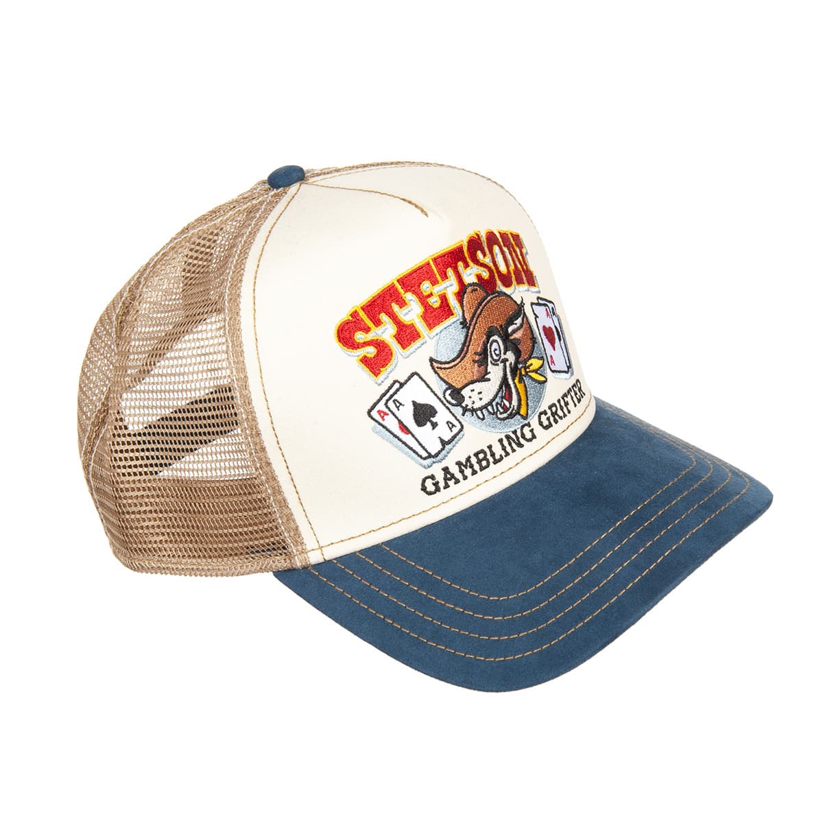 Stetson Trucker Cap Mesh Rete Cappuccio Basecap Berretto Gambling Grifter 7751191 NUOVO 