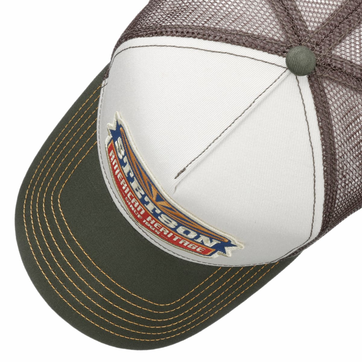 Stetson Walking Sun Trucker Pet Heren - truckercap baseballpet mesh cap Snapback met klep voering voor Lente/Zomer - One Size grijs-geel
