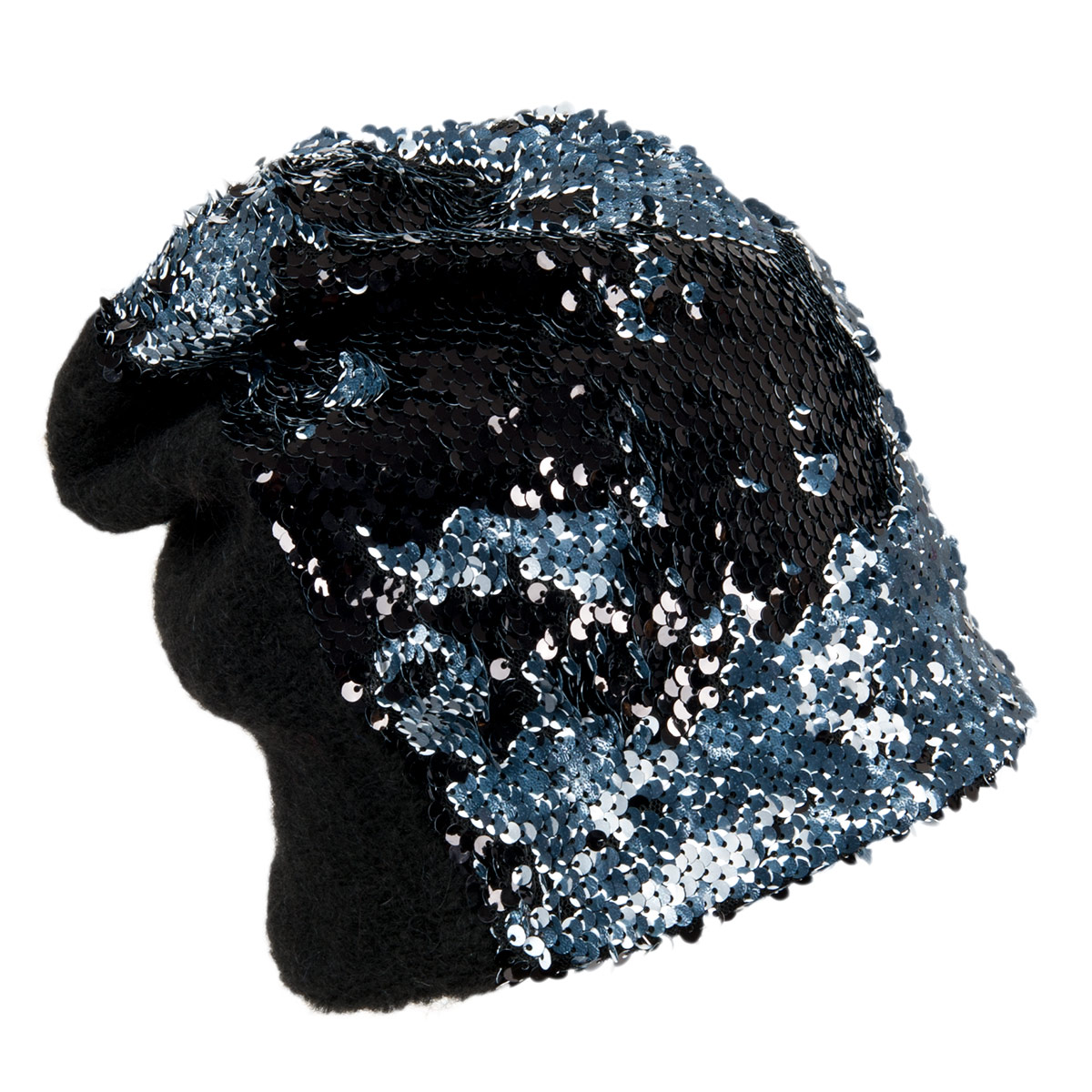 Fine Knitted Beanie with sequins in black color main image 1