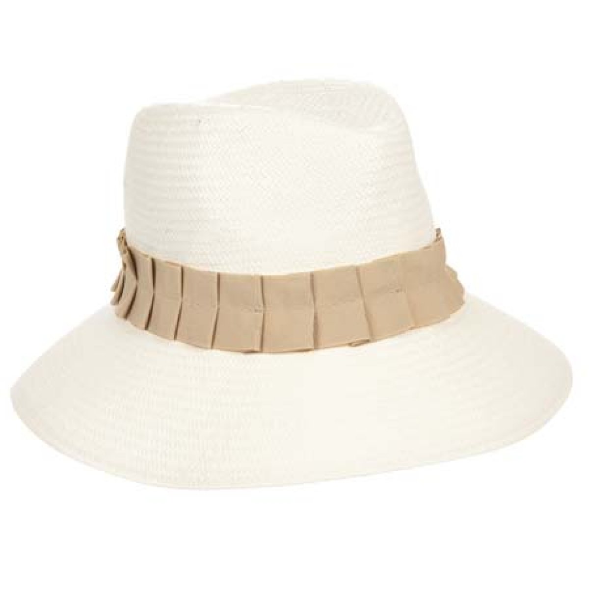 woman with wide brim and colored ribbon